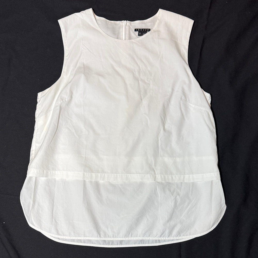 Theory Hodal White Sleeveless Back Zip Layered Blouse Top Cotton
